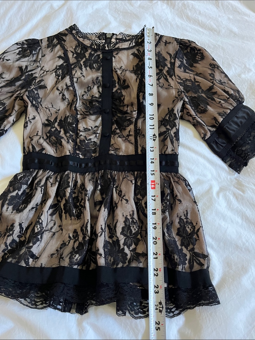 Twelve by Twelve Los Angeles floral lace overlay full length puff sleeve blouse - Picture 6 of 13